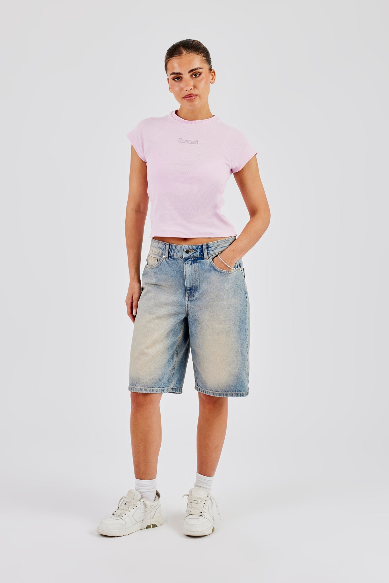 Capped Sleeve Rhinestone Top - Pink